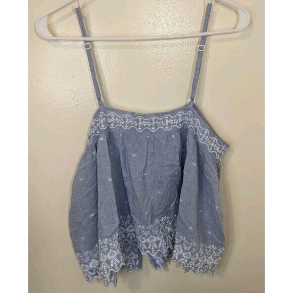 Joie Tank Top Blue Embroidered 100% Cotton Button Front Semi-Sheer Medium - Picture 6 of 12